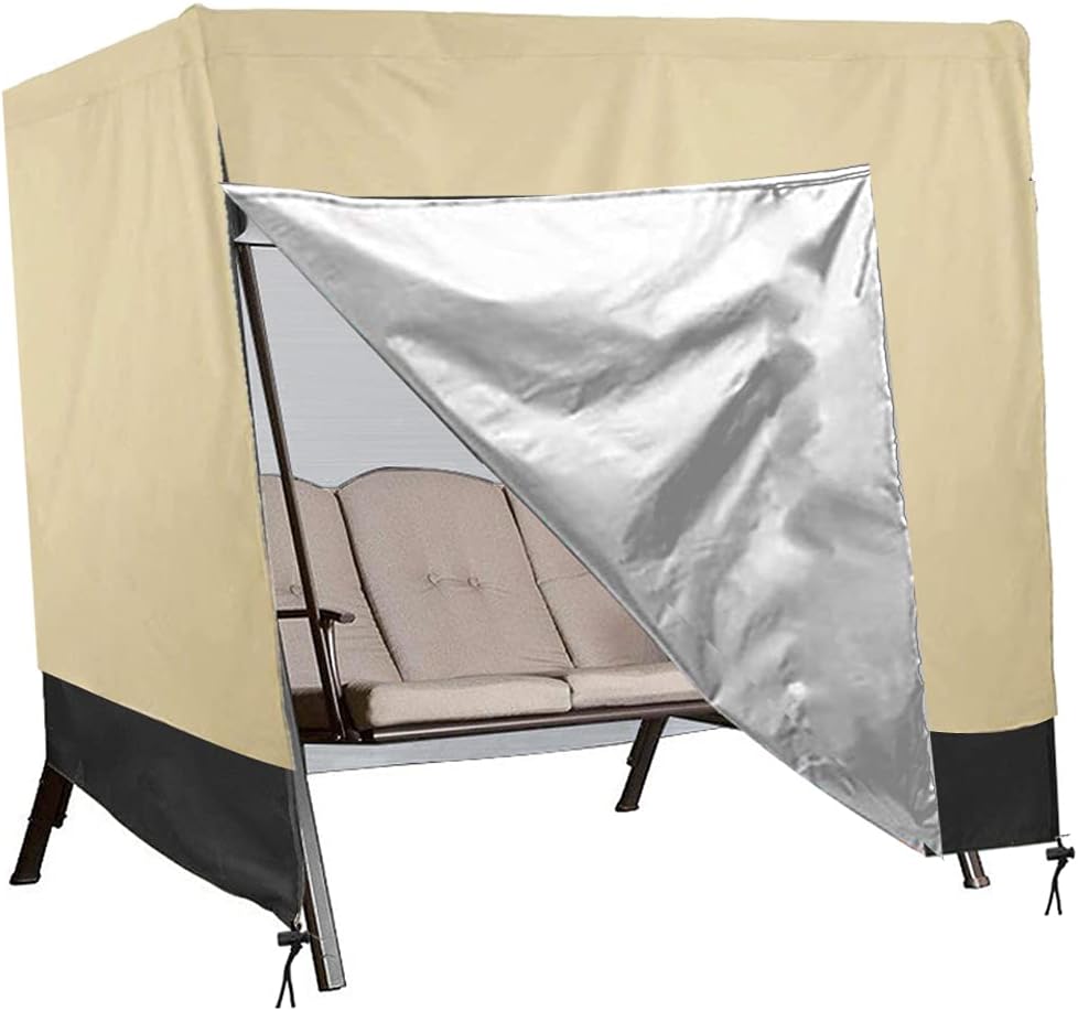 IDOXE 420D Waterproof Patio Swing Cover 87 x 60 x 72 Large Heavy Duty Canopy Swing Covers for Outdoor Funiture 3 Seater with 2 Zippers Garden (Beige