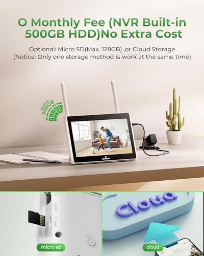 CAMCAMP Solar Security Cameras Wireless Outdoor with 10" Monitor, 10CH NVR 2K Solar Home Security Camera System with 360° Color Night Vision
