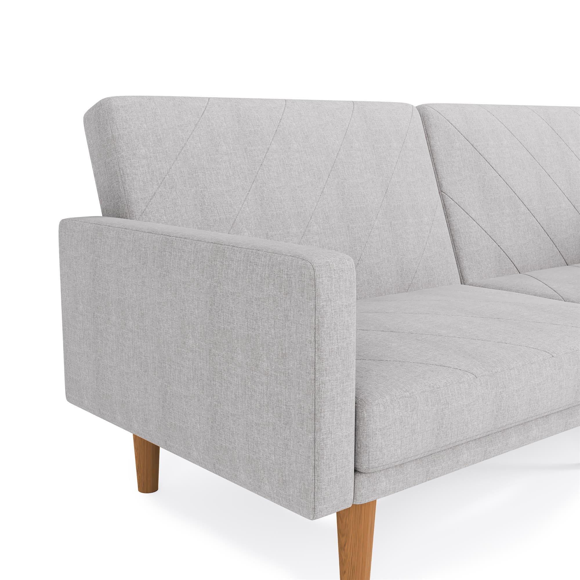 DHP Paxson Futon with USB Port, Convertible Sofa Bed, Light Gray Linen