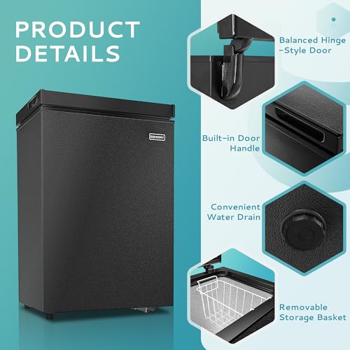 EUHOMY 3.5 Cu.Ft Chest Freezer with Removable Basket, Small Deep Freezer Adjustable 7 Thermostat, Quiet Mini Freezer Free-Standing Top Door