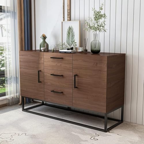 CANMOV Sideboard Storage Cabinet, Modern Coffee Bar Cabinet with Shelves & 2 Doors, Buffet Cabinet with Storage for Kitchen, Dining Room, White