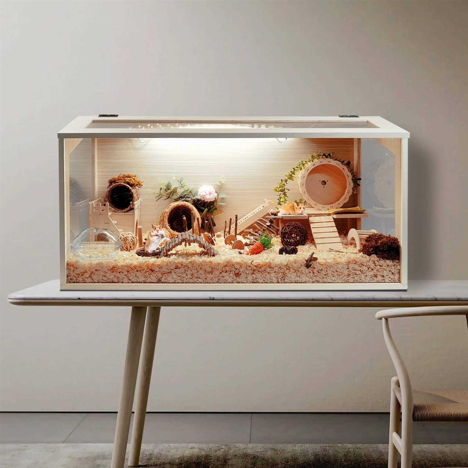 Prolee Hamster Cage Wooden Mice and Rat Habitat Openable Top with Acrylic Sheets Solid Built - Pet Supplies online store