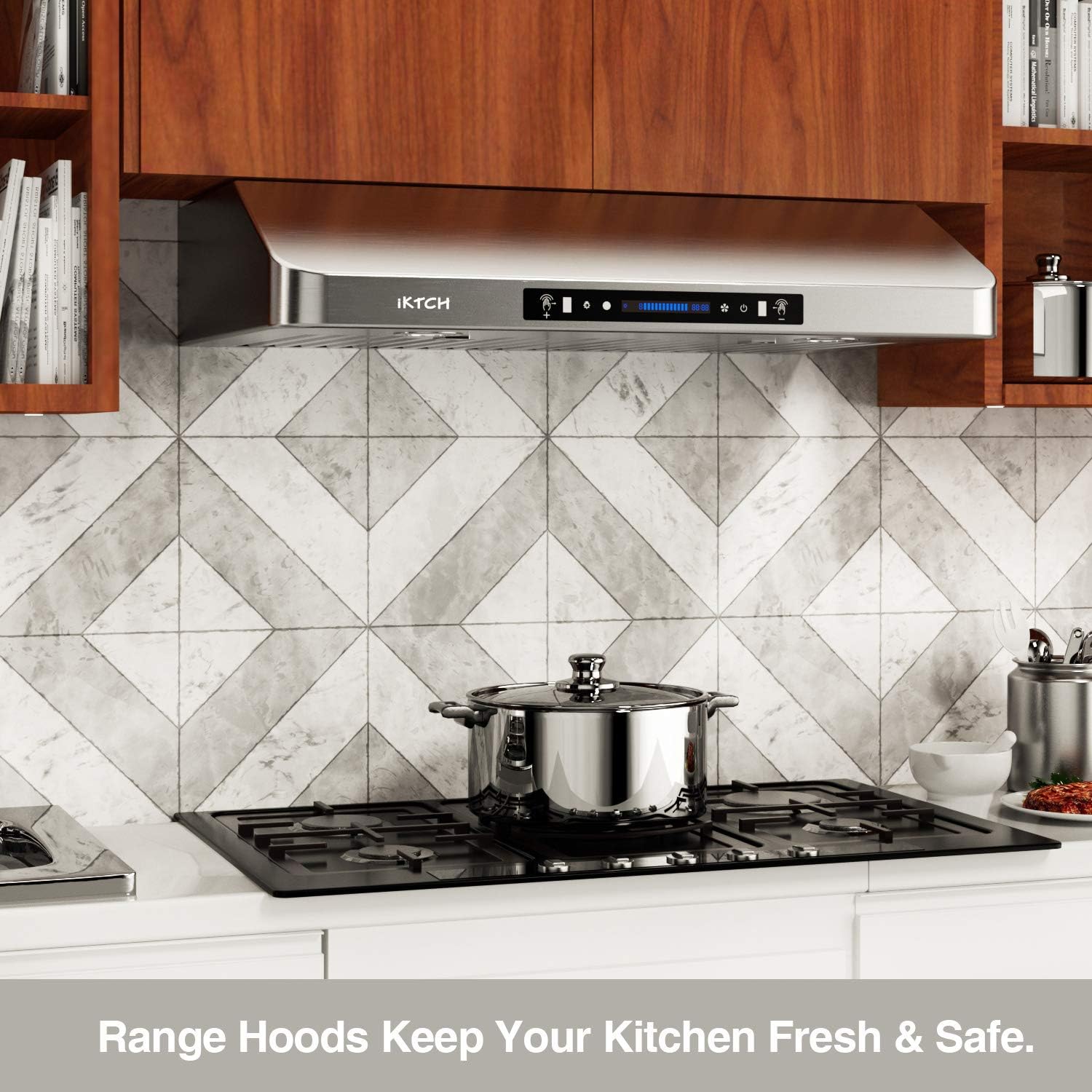 IKTCH 36 Inch Under Cabinet Range Hood with 900-CFM, 4 Speed Gesture Sensing&Touch Control Panel