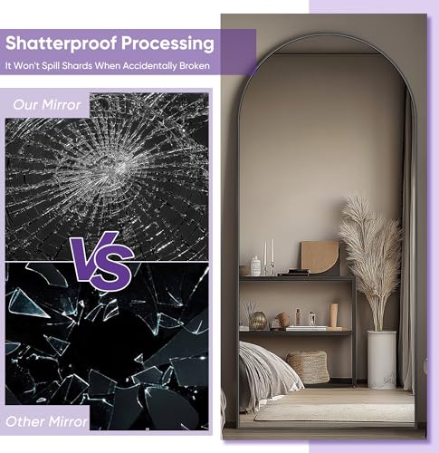 Full Length Mirror, 76"x34" Arched Floor Mirror Freestanding, Floor Standing Full Body Mirror with Stand for Bedroom
