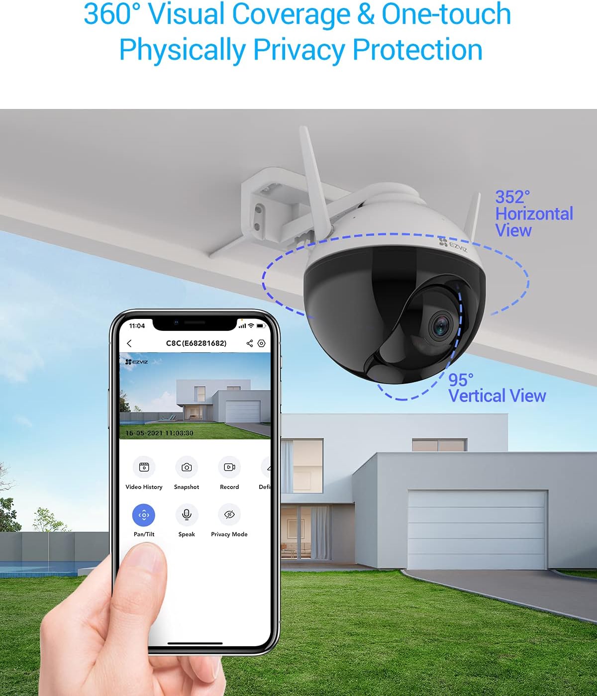 EZVIZ Security Outdoor PT Camera, 1080P, 360° Rotation View, 100ft Night Vision, Pan/Tilt/Digital Zoom, H.265 Video Compression, Waterproof
