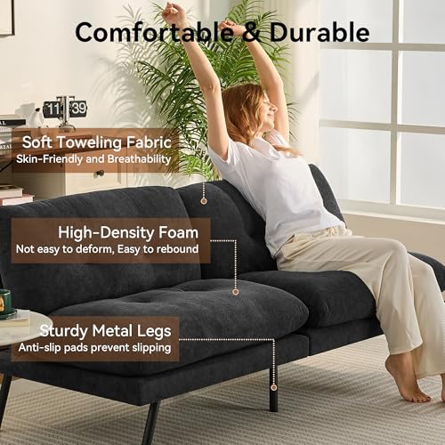 Faux Leather Futon Sofa Bed,Convertible Futon Couch,Memory Foam Loveseat Sleeper Sofa,Small Splitback Modern Folding Couch for Living Room,Office