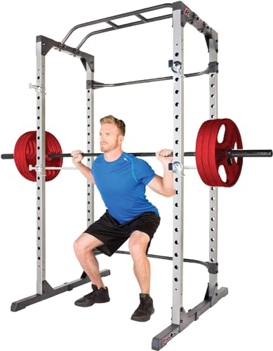 Fitness Reality Power Cage Squat Rack with Optional LAT Pulldown, Cable Crossover, 800 lb Capacity, Multi-Grip Pull-Up Bar, Adjustable Safety Bars