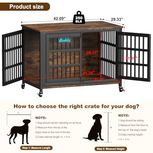 EasyCom 48"/42"/33" Dog Crate Furniture with Name Tag, Heavy Duty Dog Kennel Indoor for Large Dogs