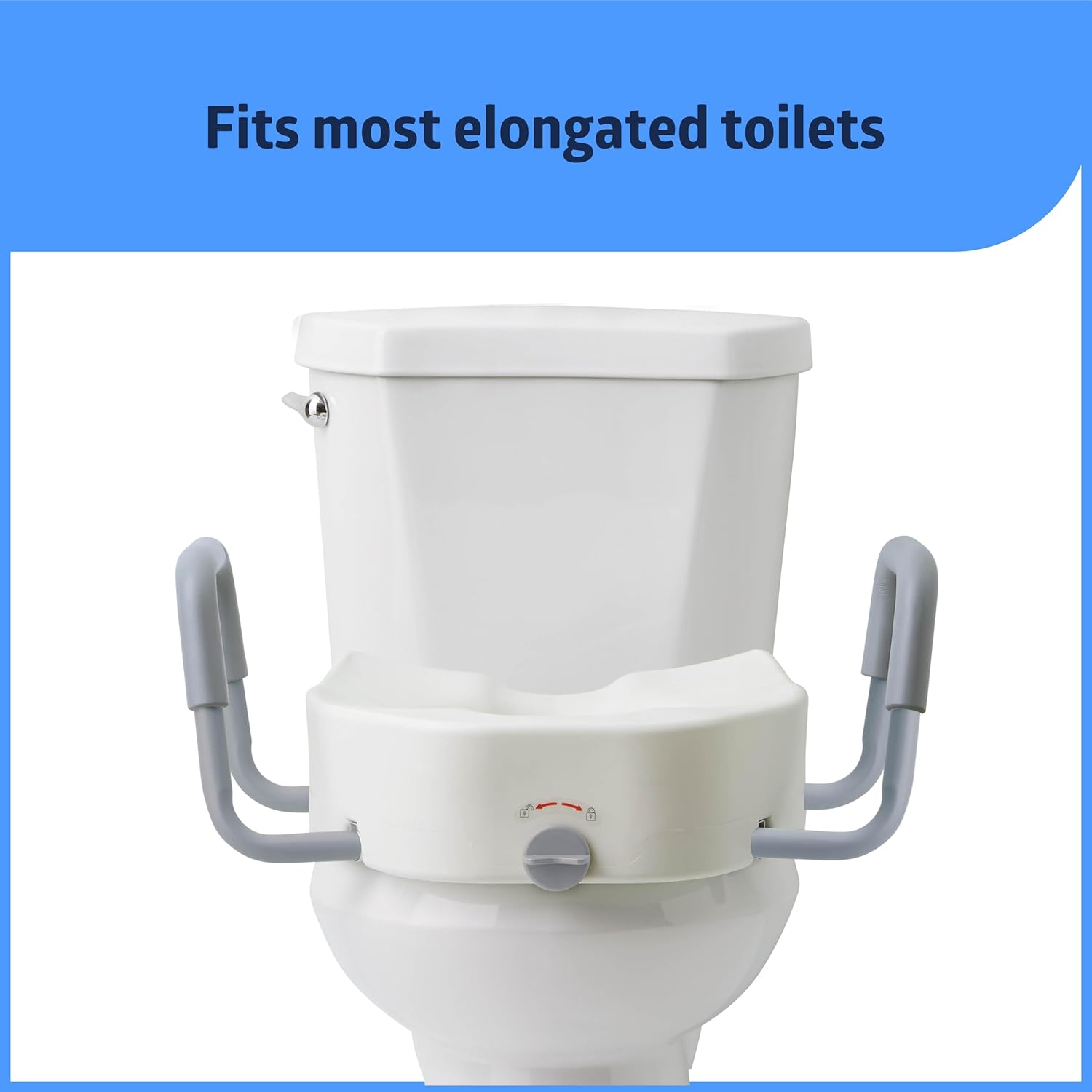 Medline 5" Elongated Raised Toilet Seat, with Lock and Removable Padded Arms- A Medical Seat for Seniors, Elderly, Adults, or Post-Surgery Recovery