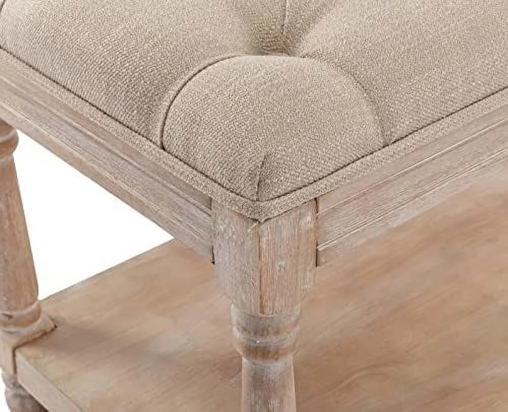Entryway Bench Tufted Shoe Rack Bench Black Wood Window Bench for Hallway Entrance Bedroom Corner  Beige