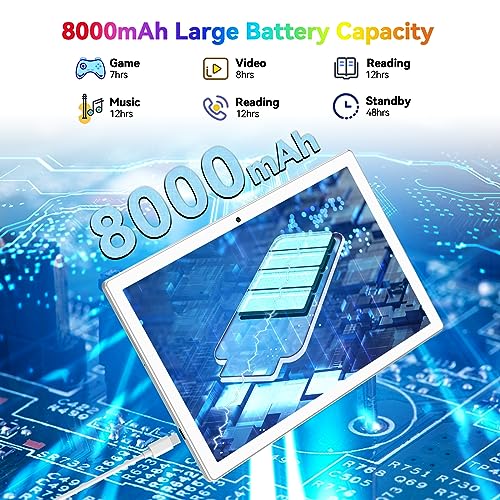Latest Android 13 Tablet, Octa-Core Processor+128GB+16(8+8 Expand) GB, 10.1 inch Tablet with 8000mAh Battery, 1280x800 HD Screen, 5G WiFi