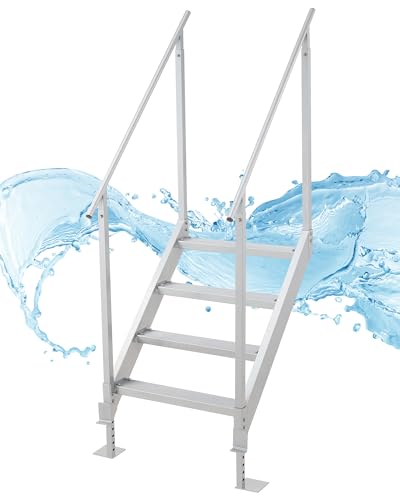 CO-Z 4 Step Dock Ladder, Pontoon Boat Ladder with 500lb Load, Height Adjustable Swim Ladder with Wide Step & Nonslip Tread