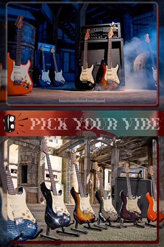 AKLOT Stryde Electric Guitar with Coil-Split: Roasted Maple Neck, Flame Maple Graphic Top, HSS Ceramic Pickups, Beginner Guitar Kit with 10W Amp