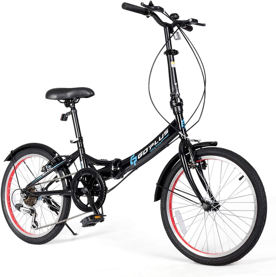 Goplus 20'' Folding Bike, 7 Speed Shimano Gears, Lightweight Iron Frame, Foldable Compact Bicycle with Anti-Skid and Wear-Resistant Tire for Adults