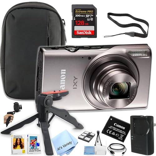 Canon PowerShot IXY 650 (ELPH 360) HS Digital Camera (Silver) + 128GB Extreme PRO Memory + Case, Grip, Software Pack (Essential Bundle) (Renewed)