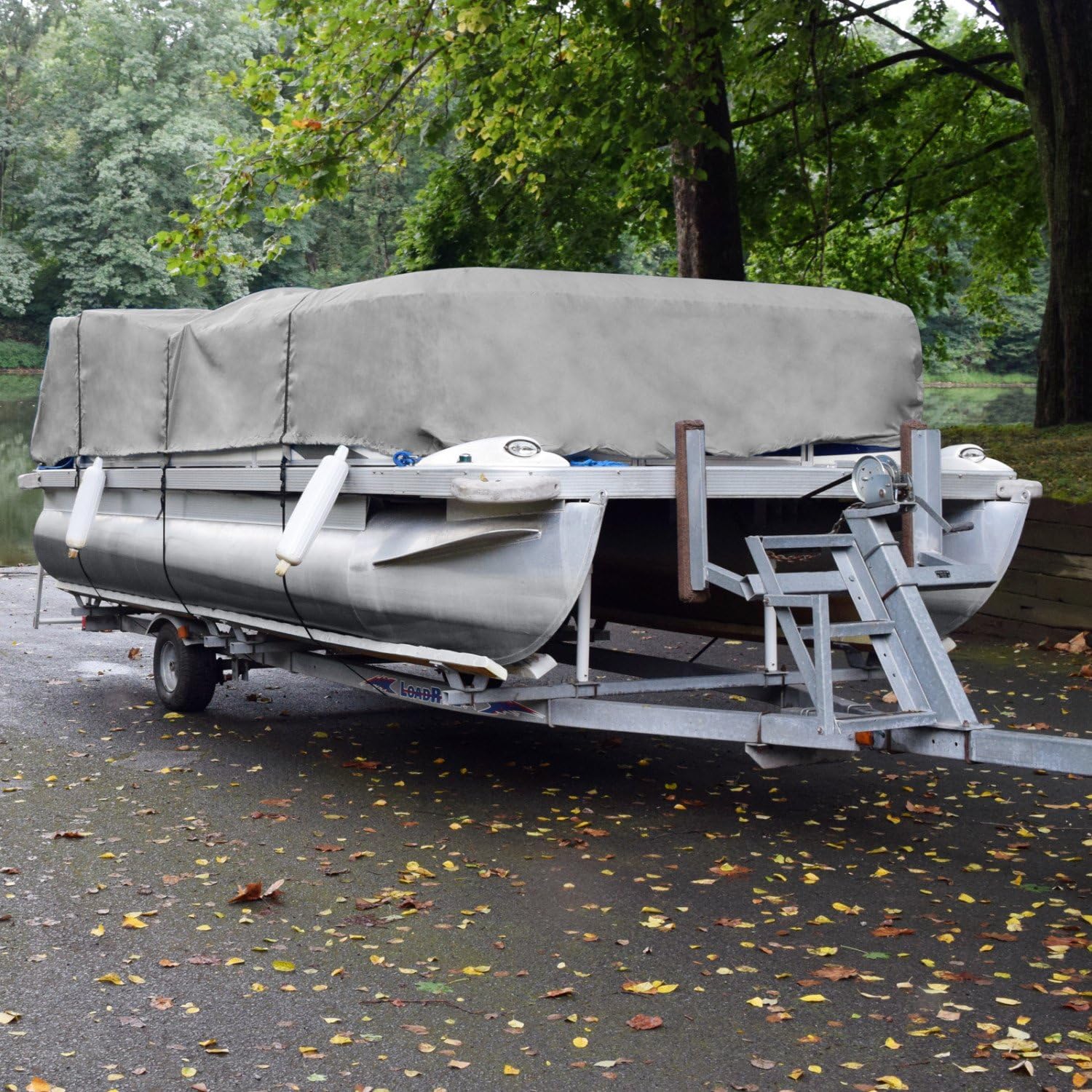 Budge P-300-1 300 Denier Pontoon Cover Gray 17' - 20' Long (Beam Width Up to 110") Lightweight, Waterproof, UV Resistant