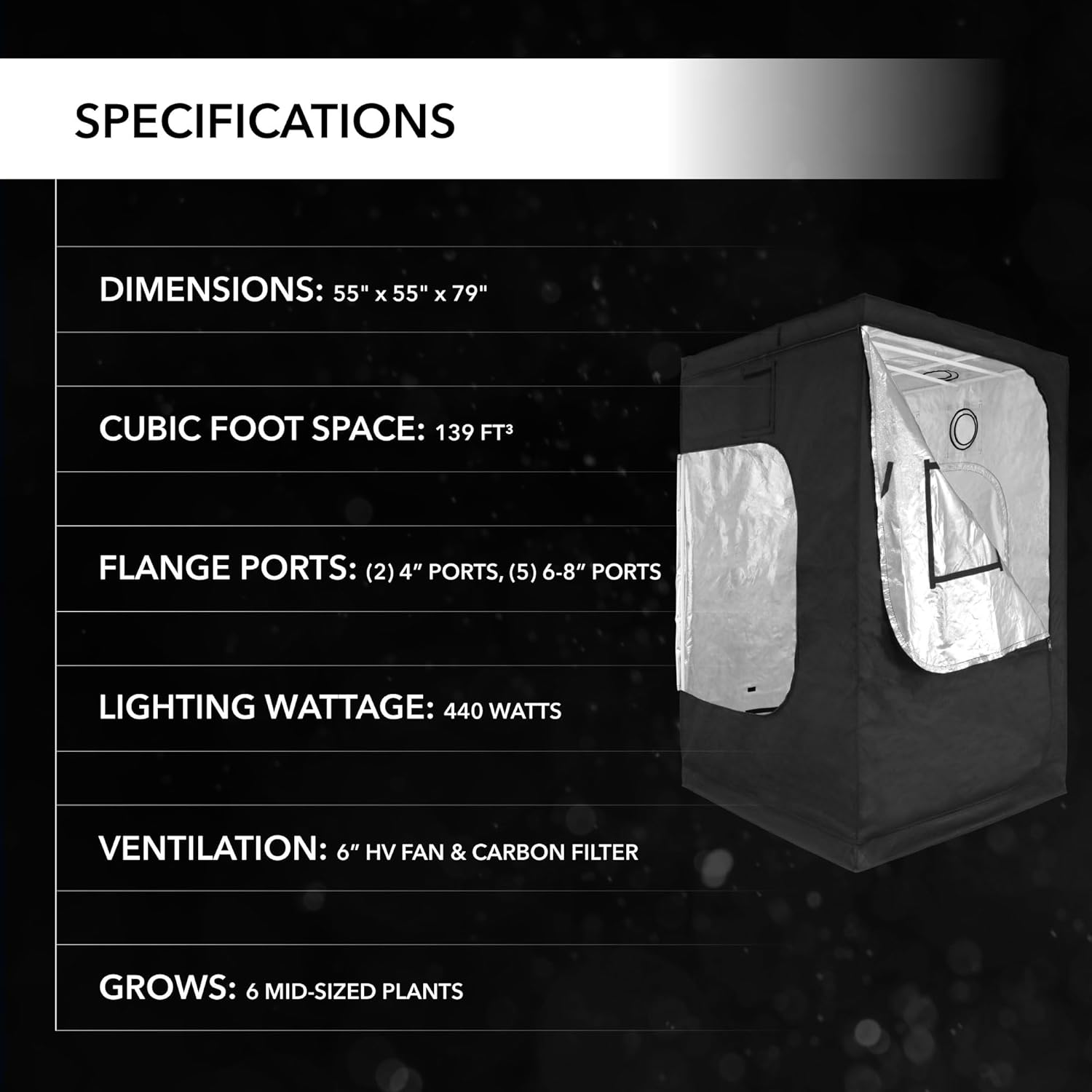 5x5 Large Indoor Grow Tent Kit, Complete with GrowBright EC-4000 Full Spectrum LED Light, 6” Ventilation Kit and Additional Accessories