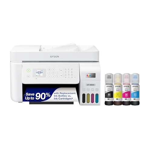 Epson EcoTank ET-4800 Wireless All-in-One Cartridge-Free Supertank Printer with Scanner, Copier, Fax, ADF and Ethernet – Ideal-for Your Home Office