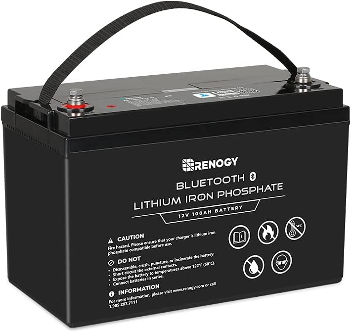 Renogy 12V 100Ah LiFePO4 Deep Cycle Lithium Battery with Bluetooth, 2000 Life Cycles, Built-in BMS, Backup Power Perfect for RV, Camper, Van, Marine