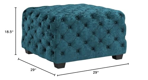 Modern Glam Button Tufted Velvet Ottoman, Dark Teal and Dark Brown