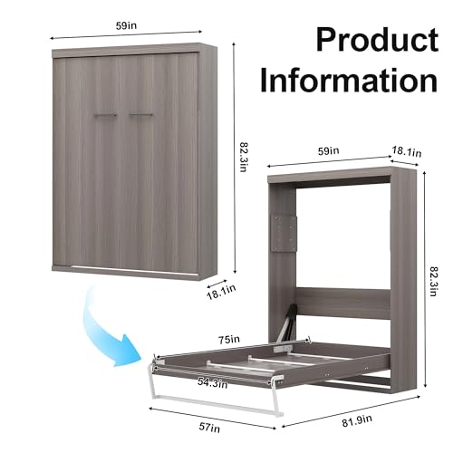 Black Wood Full Size Murphy Bed, Murphy Bed Full Space-Saving Wall Beds