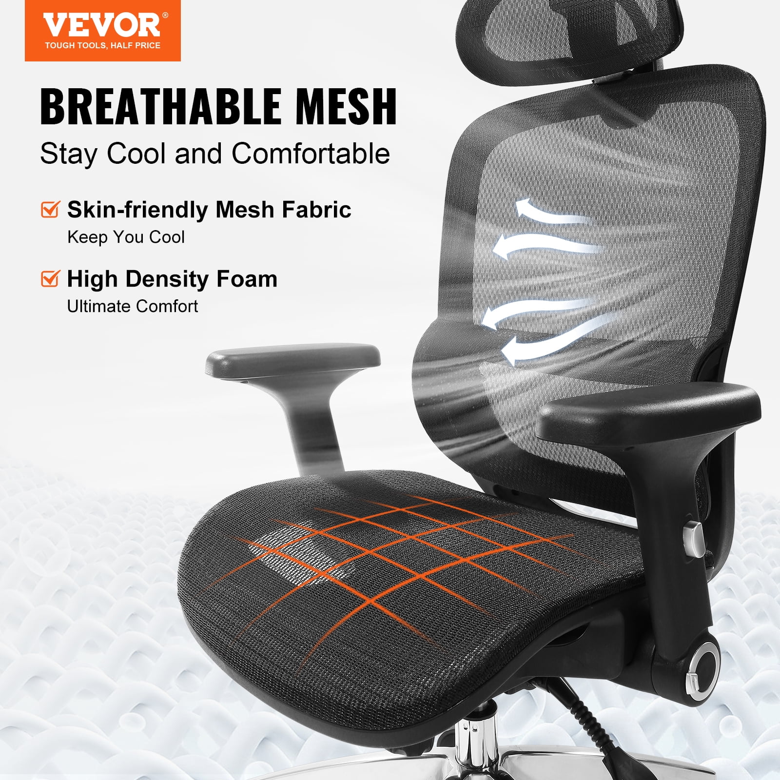 BENTISM Ergonomic Office Chair Mesh Desk Chair Back Lumbar and Head Support