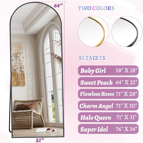 Full Length Mirror, 76"x34" Arched Floor Mirror Freestanding, Floor Standing Full Body Mirror with Stand for Bedroom
