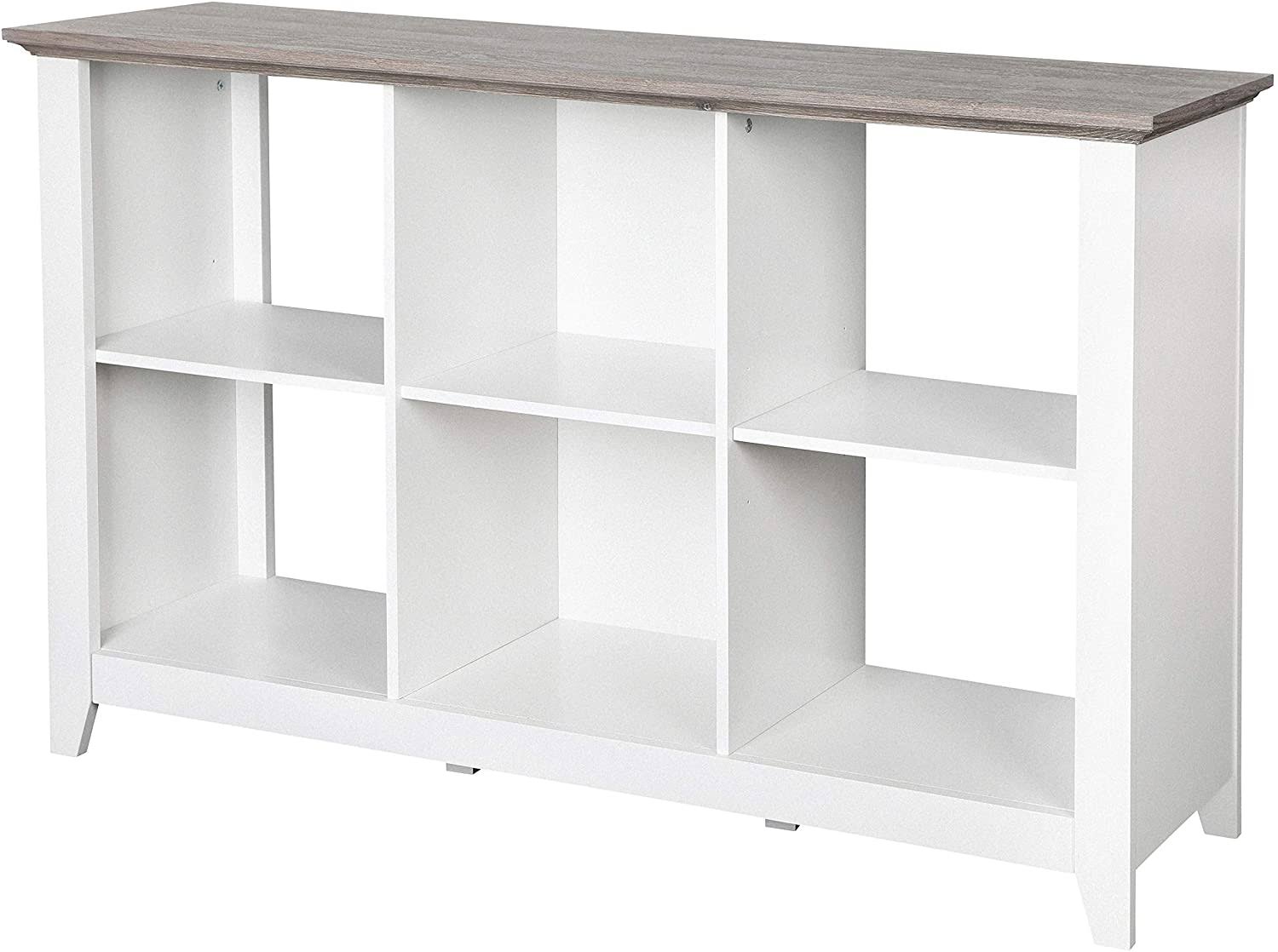 Unknown1 White 6 Cube Storage Bookcase Grey Modern Contemporary Transitional MDF Paperboard Oak Finish