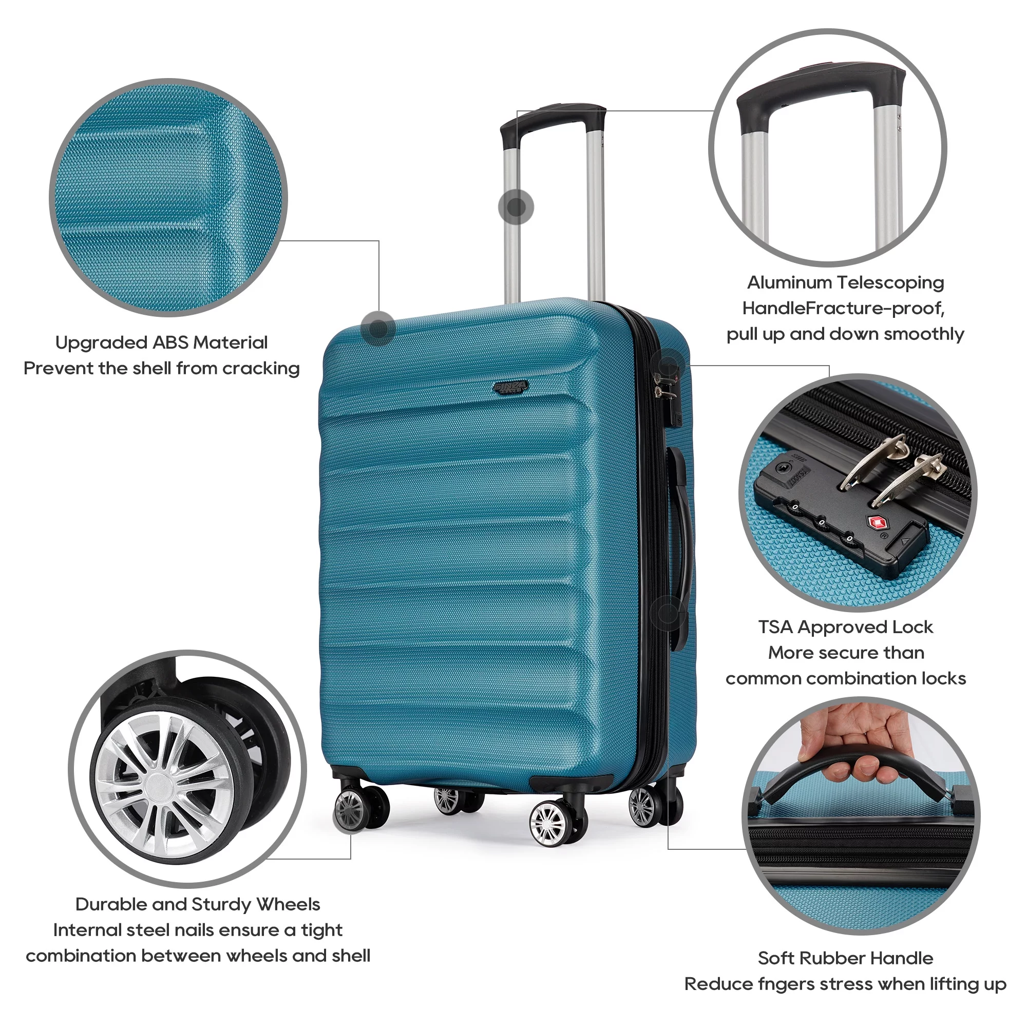 GinzaTravel Expandable Luggage 3 Piece Sets Hard Shell Suitcase Set with Double Spinner Wheels,TSA Lock