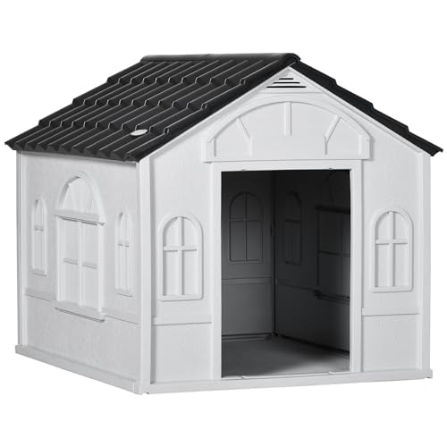 Outdoor Wooden Dog House,Waterproof Kennel with Deck and Sloped Roof,High Stability Pet Dog Cage for Small/Medium Puppy