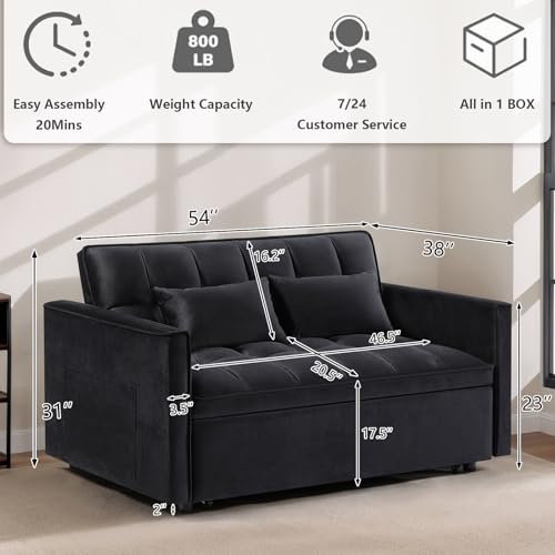 3 in 1 Convertible Sleeper Sofa Bed,Futon Loveseat Couch with Pull-Out Bed & Adjustable Backrest