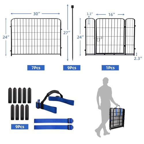 ADAVIN Tall Garden Fence with Gate, 48 in(H) 8 Panels Heavy Duty Iron Metal Animal Barrier Fence, Indoor Dog Playpen, Temporary Fencing