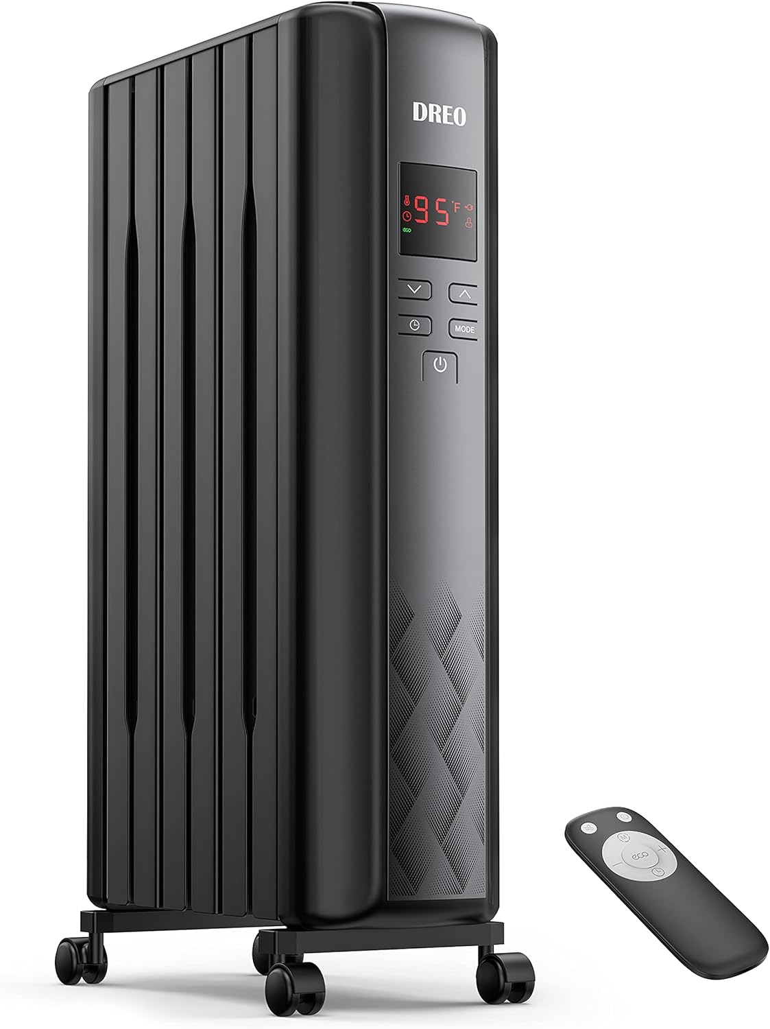 Dreo Radiator Heater, Upgrade 1500W Electric Portable Space Oil Filled Heater with Remote Control, 4 Modes, Overheat & Tip-Over Protection, 24h Timer