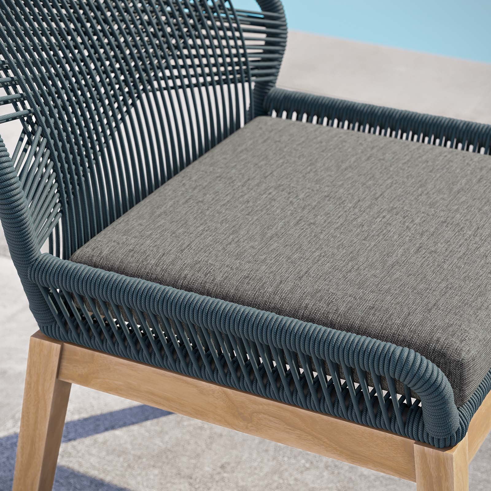Modway Wellspring Outdoor Patio Teak Wood Dining Chair in Blue Graphite