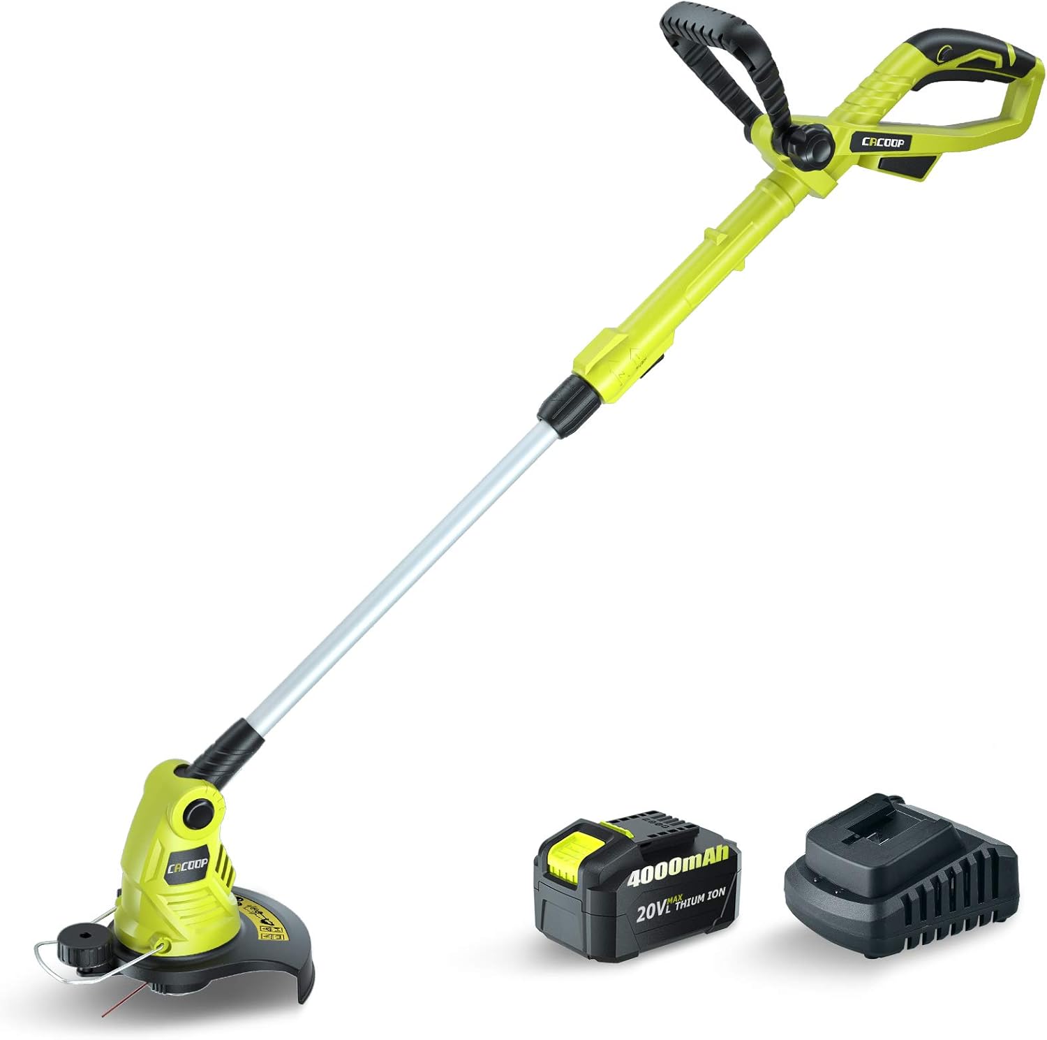 CACOOP 20V MAX Cordless String Trimmer/Edger with 4.0Ah Battery,Low DB Design,Lightweight & Portable & Stretchable Weed Grass Eater