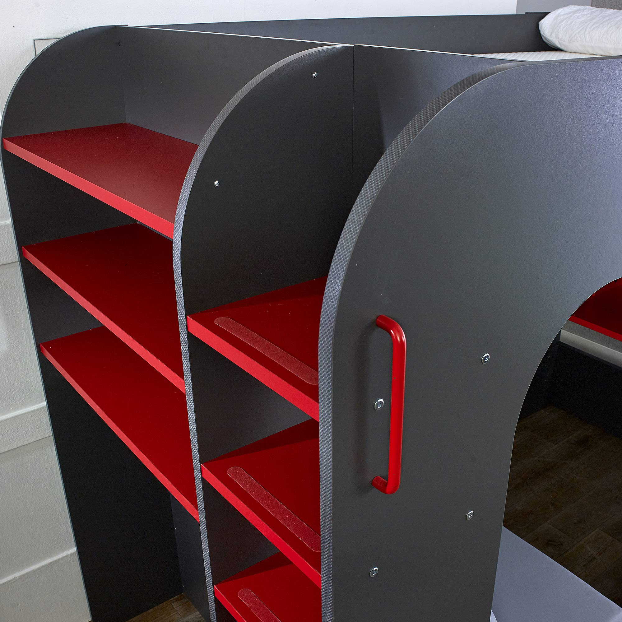 【Furniture】PodBed High Sleeper Gaming Bed with Sofa Bed, Built-In Desk & Open Wardrobe