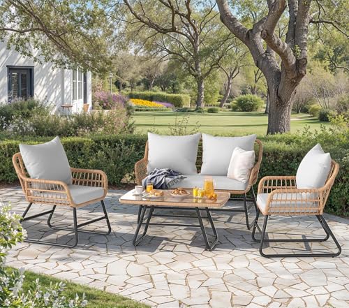 YITAHOME 4 Piece Patio Furniture Set, Wicker Outdoor Bistro Set