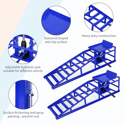 2PCS Hydraulic Car and Truck Service Ramps,11023 Lbs (5 Tons) Capacity, Portable Lifts Ramps for Oil Changes, Adjustable Lift Height 9.8" to 16.21"