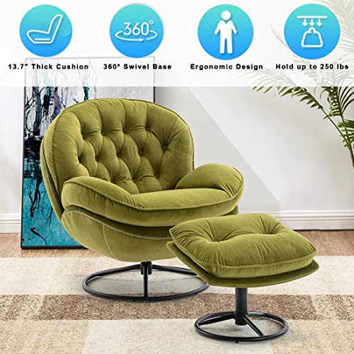 Baysitone Velvet Swivel Accent Chair with Ottoman Set, Modern Lounge Chair with Footrest, Comfy Armchair with 360 Degree Swiveling for Living Room