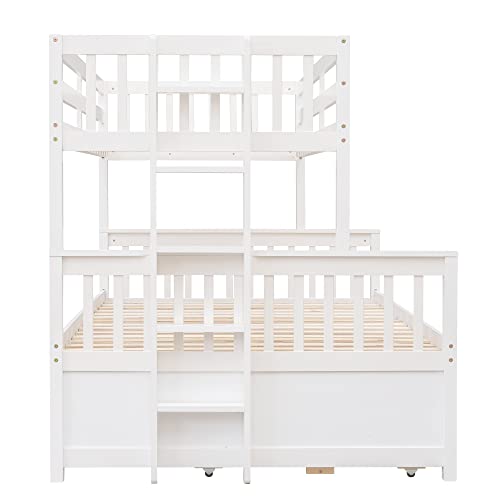 Harper & Bright Designs Twin Over Twin Bunk Bed with Storage Drawers, Solid Wood Bunk Bed Frame with Trundle, for Kids, Teens, Adults (Espresso)