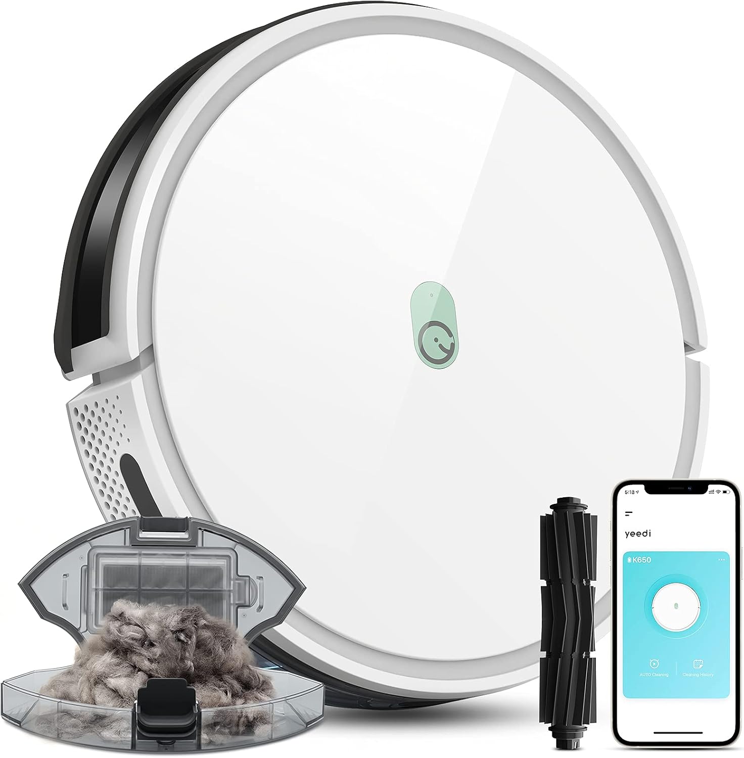 yeedi k650 Robot Vacuum, 2000Pa Wi-Fi Robotic Vacuum Cleaner with 800ML Big Dustbin and Tangle-Free Brush, Perfect for Pet Hair, Carpets, Hard Floor