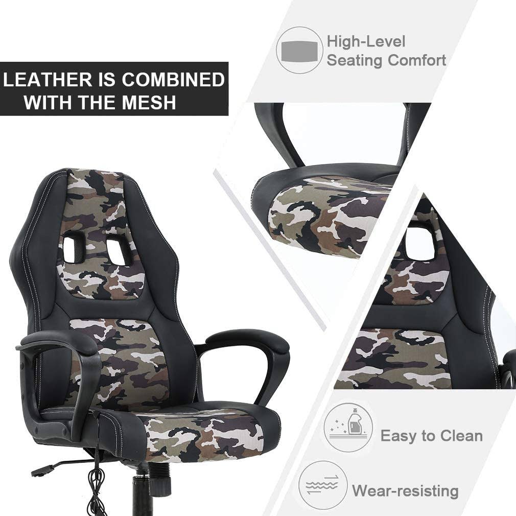 Camo Racing Gaming Chair Home w/ Lumbar Support Headrest Armrest