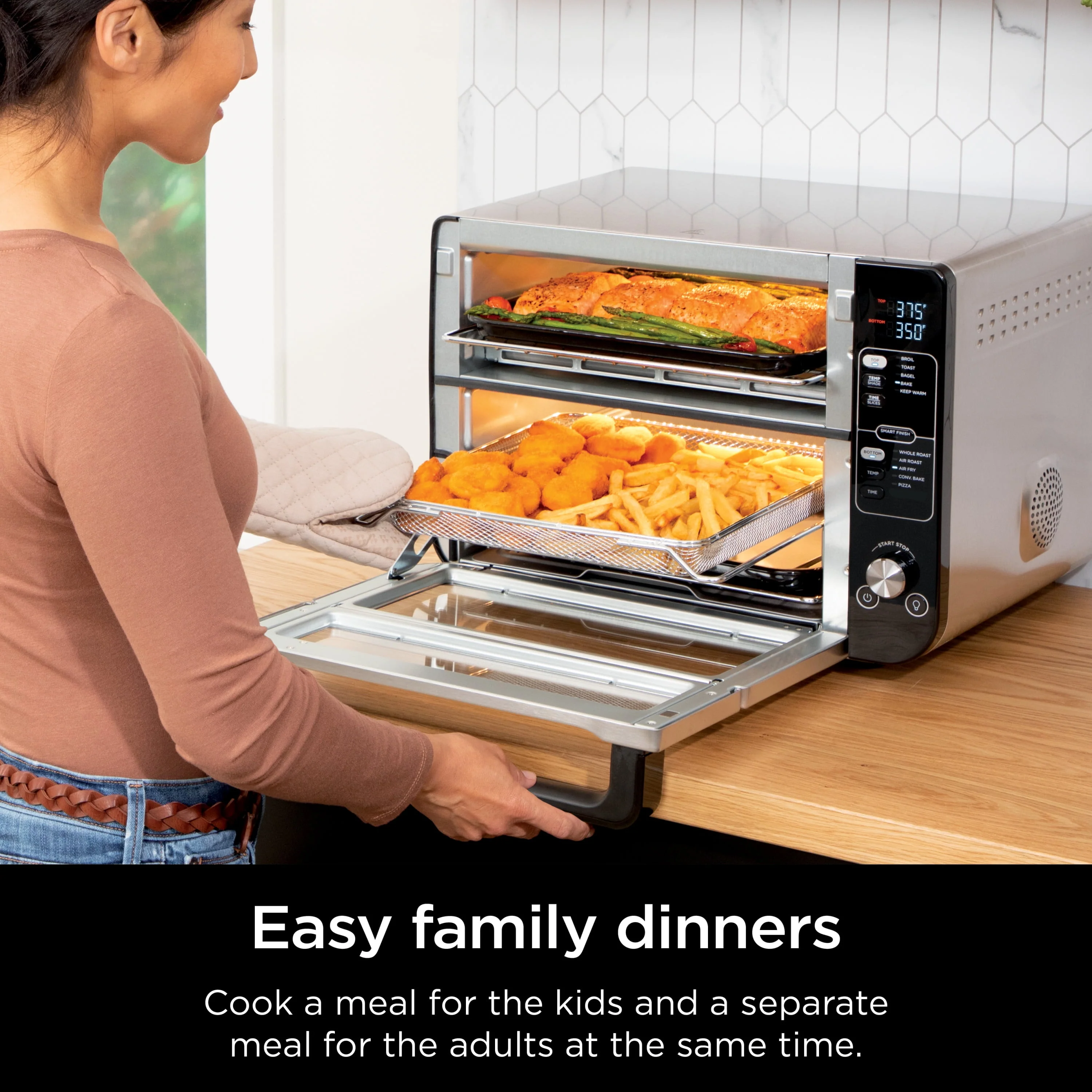 Ninja 10-in-1 Double Oven with FlexDoor, Rapid Top Oven, Convection and Air Fry Bottom Oven, Stainless Steel, DCT400
