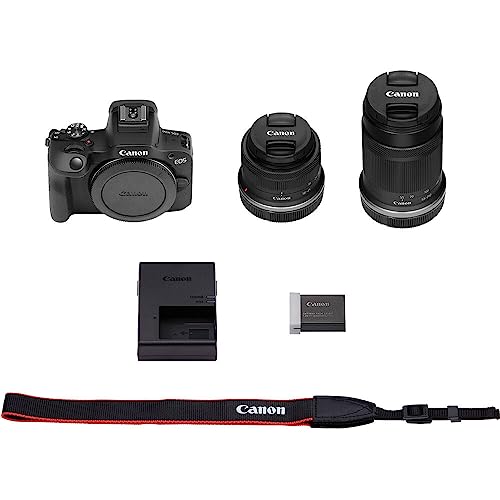 Canon EOS R100 Mirrorless Camera with 18-45mm and 55-210mm Lenses Kit (6052C022) + Bag + 64GB Card + LPE17 Battery + Charger + Card Reader + Flex