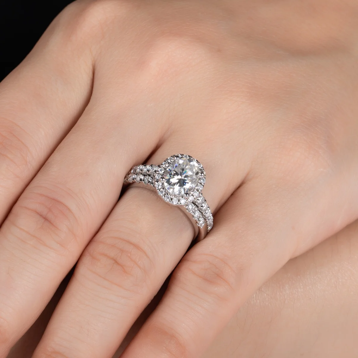 AnuClub Moissanite Engagement Ring,14K White Gold Plated Sterling Silver Promise Wedding Band Bridal Set for Women
