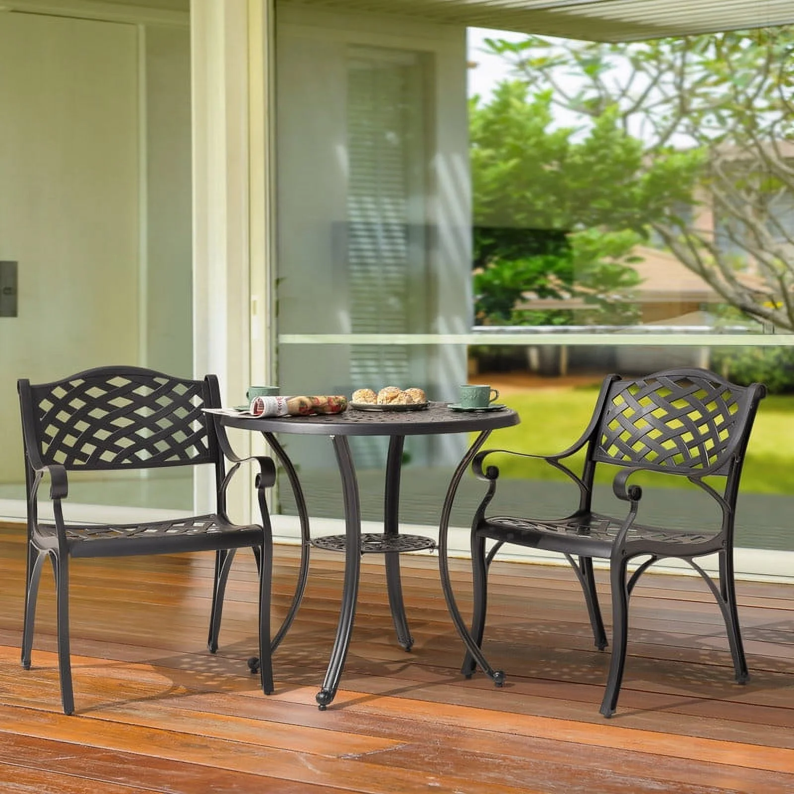 Nuu Garden 3 Piece Aluminum Patio Bistro Set with Umbrella Hole, All-Weather Rust-Resistant Outdoor Patio Bistro Furniture Set,Black