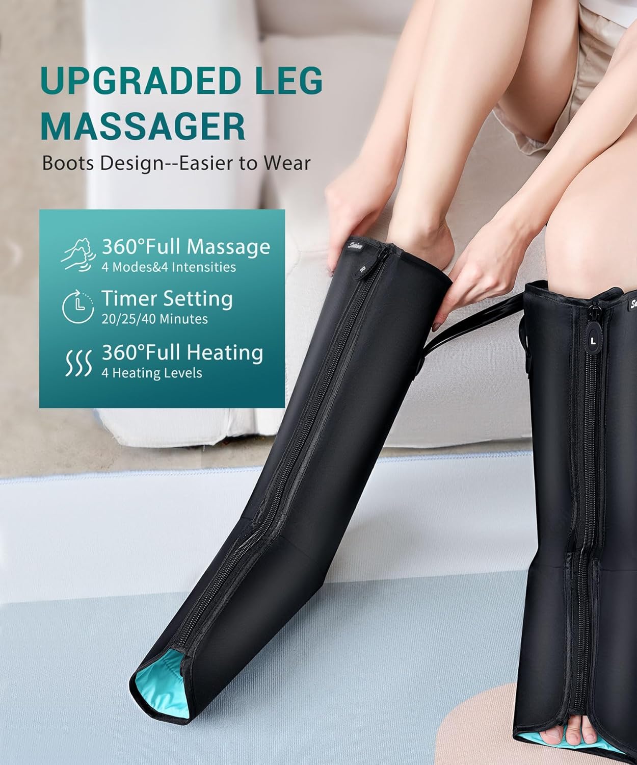 Leg Massager with Heat for Circulation and Pain Relief - Air Compression Massage for Foot & Calf