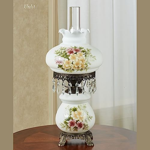 Touch of Class Abigail Hurricane Style Parlor Table Lamp - Antique Victorian Aesthetic - Painted by Hand - Floral Designs
