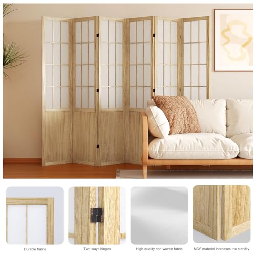 Room Divider, 66.9Inch Tall Japanese Shoji Style Folding Wood Screen with Double Hinges for Home Office Bedroom Hotel Decoration (4Panels, Black)