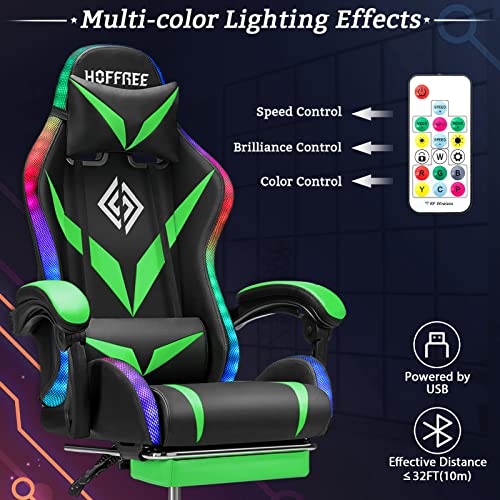Gaming Chair with Bluetooth Speakers and RGB LED Lights Ergonomic Massage Computer Gaming Chair with Footrest Video Game Chair High Back with Lumbar